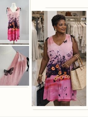 Luc Fontaine Abstract Floral Shift Dress Viscose Blend Size 14